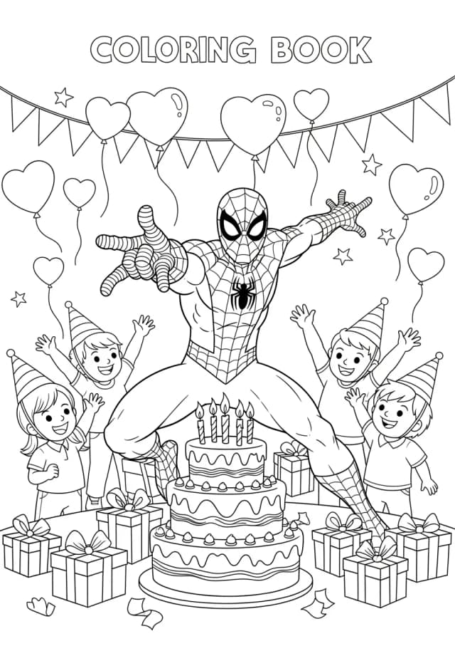 Spiderman Birthday Party Coloring Page