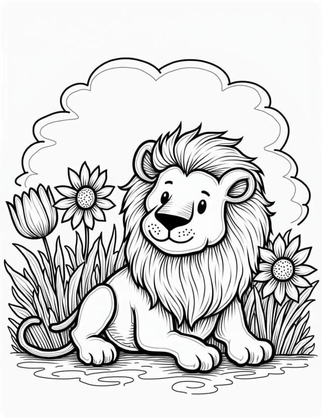 Lion in Flowers