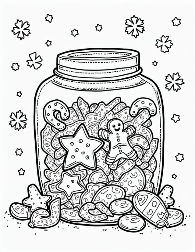 Christmas Light Decorated Cookie Jar Coloring Page