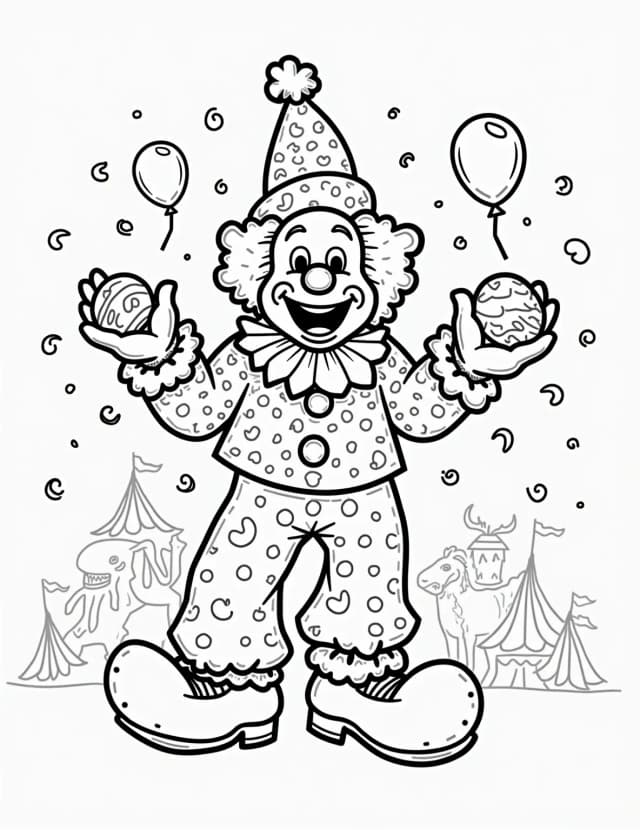 Circus Rainbow Clown Coloring Page