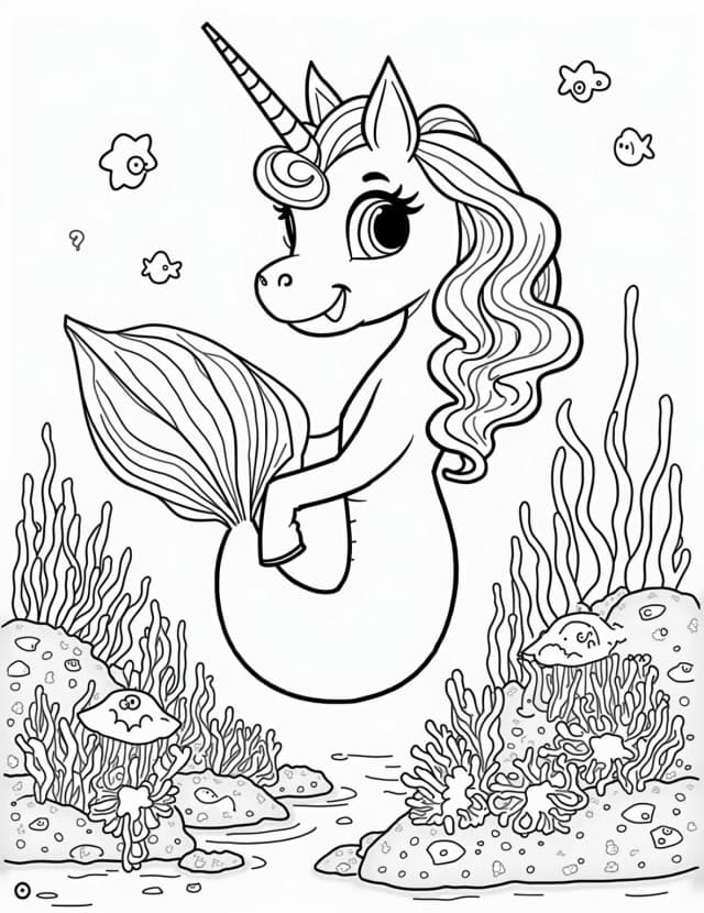 Unicorn's Underwater Adventure Coloring Page