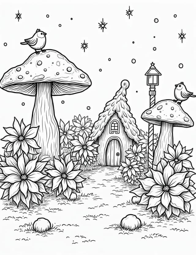 Christmas Fairy Garden Coloring Page