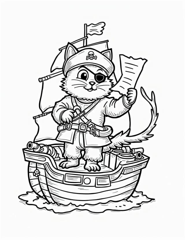 Pirate Captain Cat Coloring Page