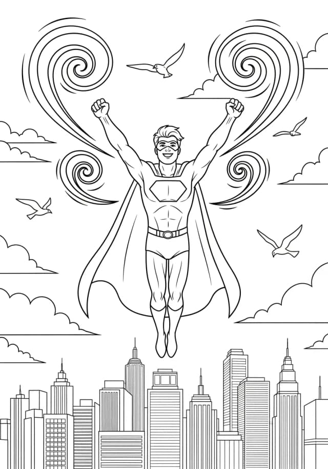 Wind Hero Soaring on Air Currents Coloring Page