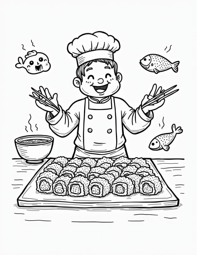 Sushi Making Adventure Coloring Page