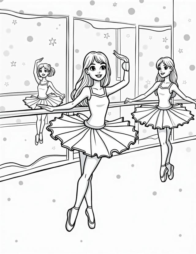 Ballet Class at the Barre Coloring Page