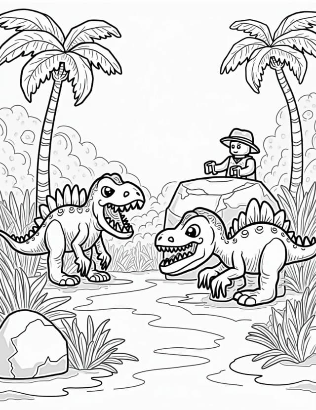 Lego Dinosaur Adventure Coloring Page