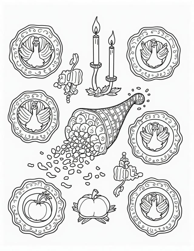 Thanksgiving Table Setting Coloring Page