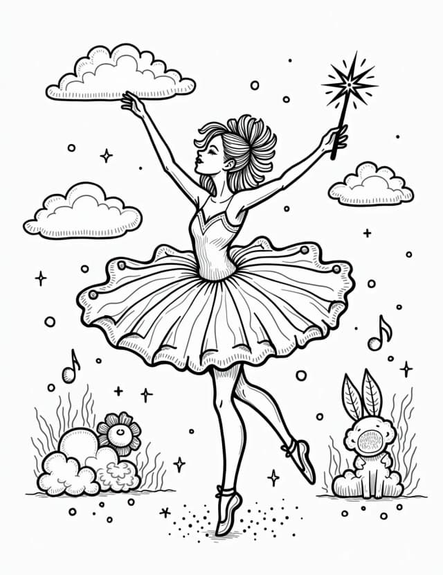 Ballerina Silhouette at Sunset Coloring Page