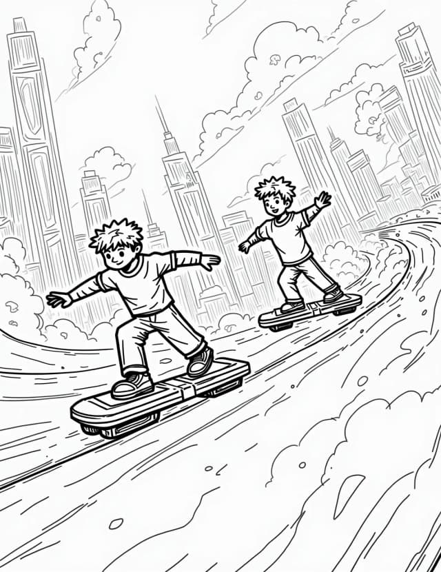 Futuristic Hoverboard Race Coloring Page