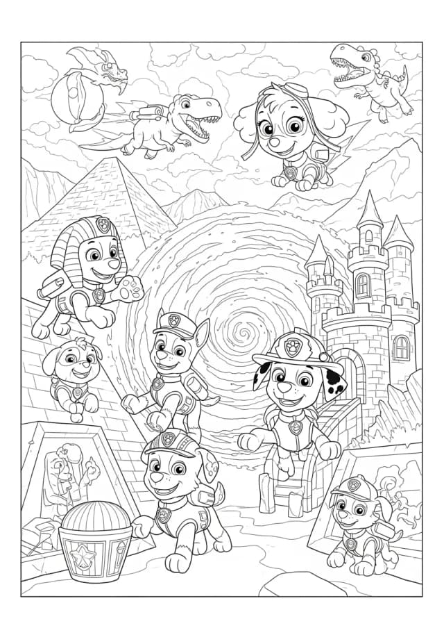 Paw Patrol Pups' Time Machine Adventure Coloring Page