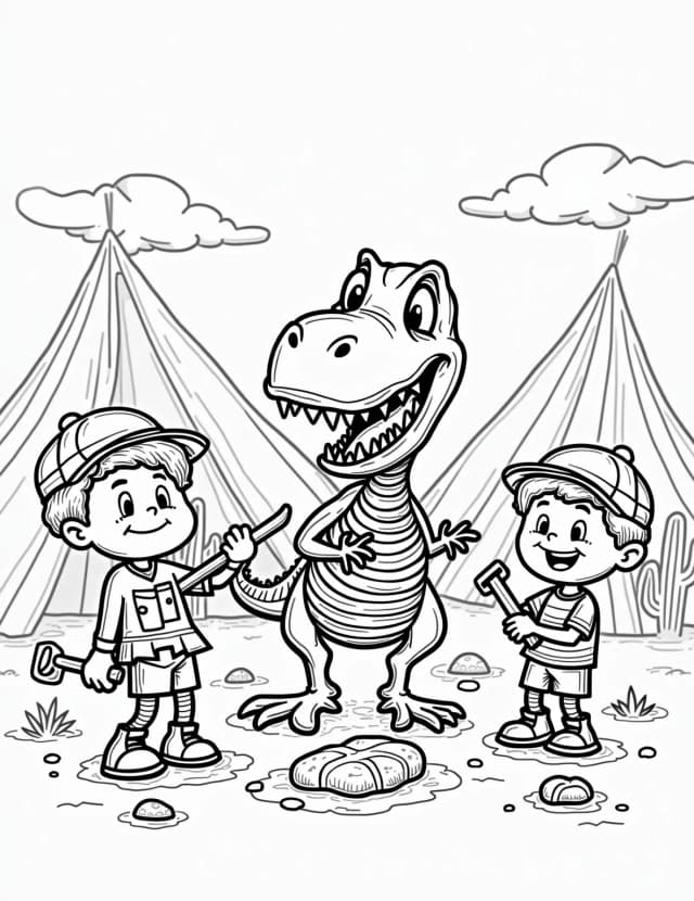 Dinosaur Fossil Dig Adventure Coloring Page