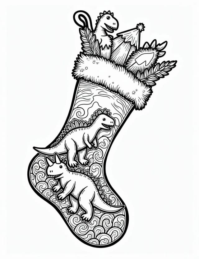 Dinosaur Adventure Stocking Coloring Page