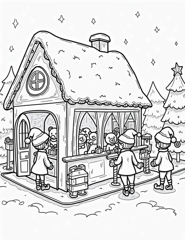 Santa's Workshop Illuminated Coloring Page