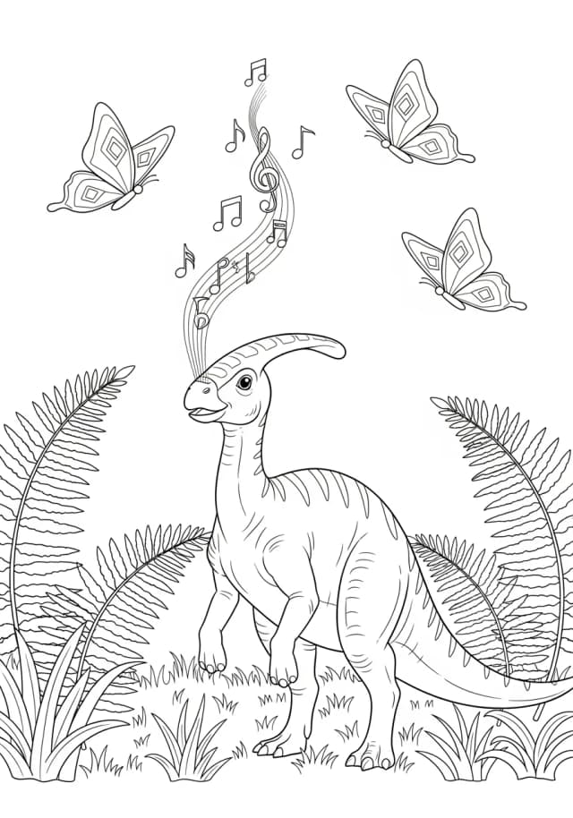 Colorful Parasaurolophus Music Maker Coloring Page