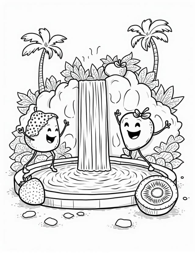 Fruit Juice Waterfall Coloring Page