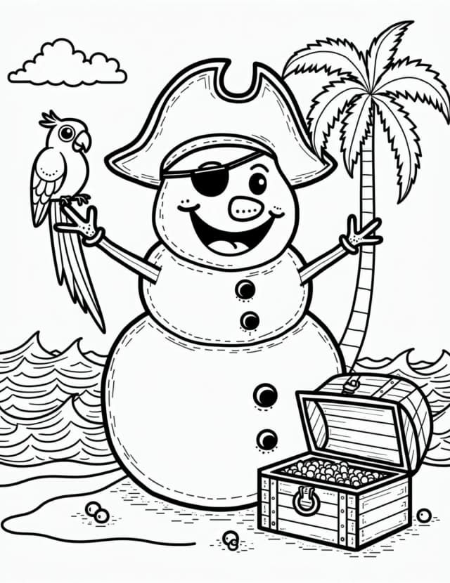 Snowman Pirate Adventure Coloring Page