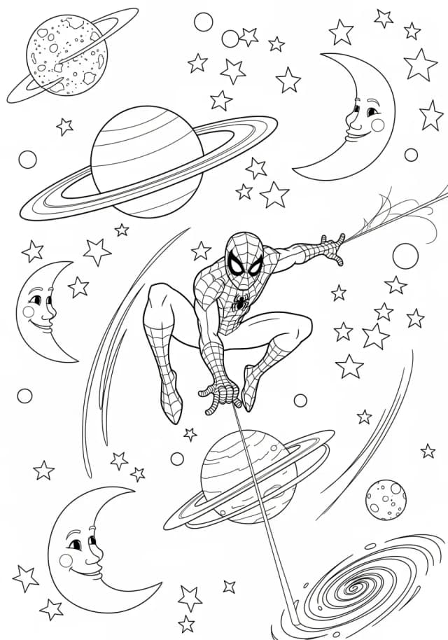 Spiderman Space Adventure Coloring Page