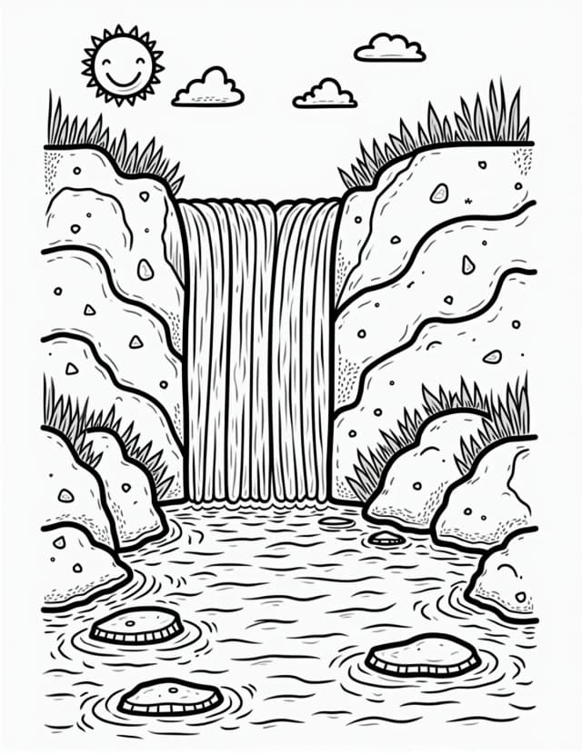 Rainbow Waterfall Wonder Coloring Page
