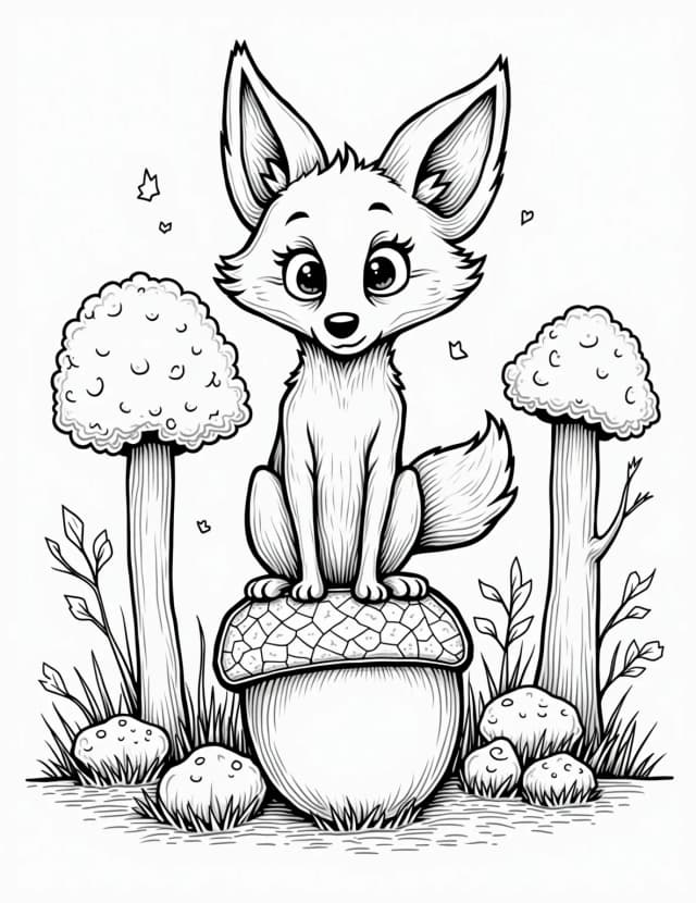 Curious Red Fox in Autumn Woods Coloring Page