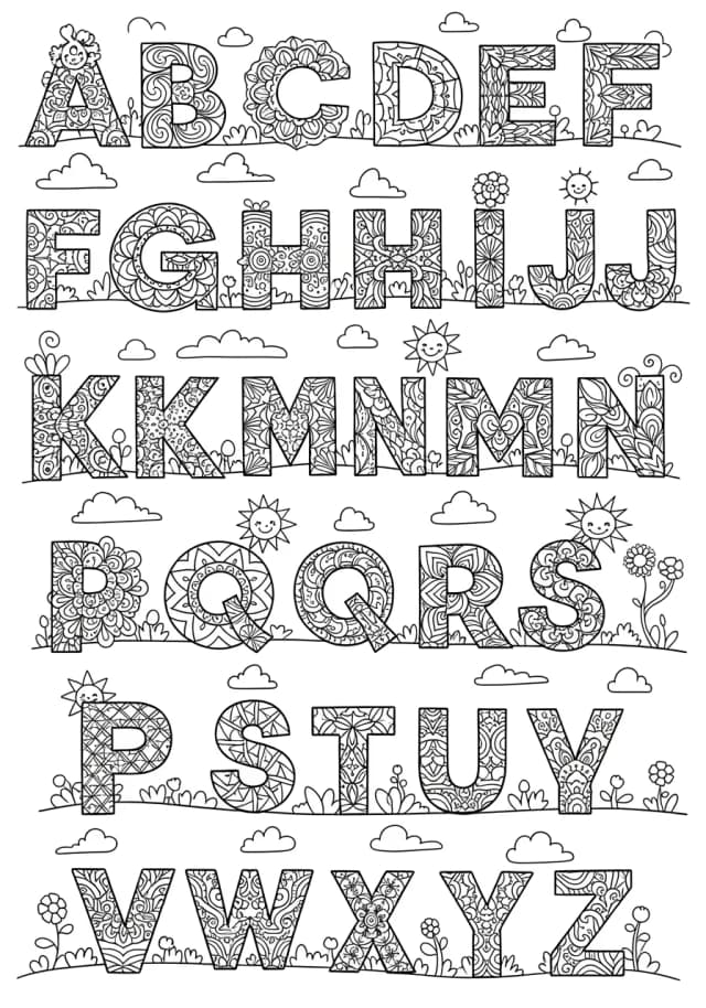 Intricate Alphabet Mandala Zen Garden Coloring Page