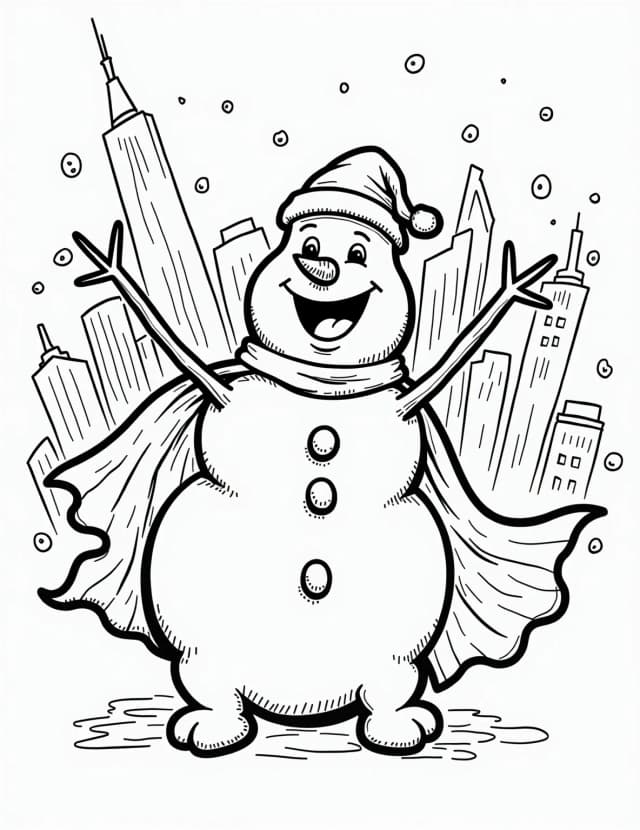 Snowman Superhero Coloring Page