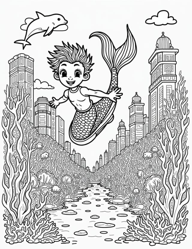 Undersea Merman Kingdom Coloring Page