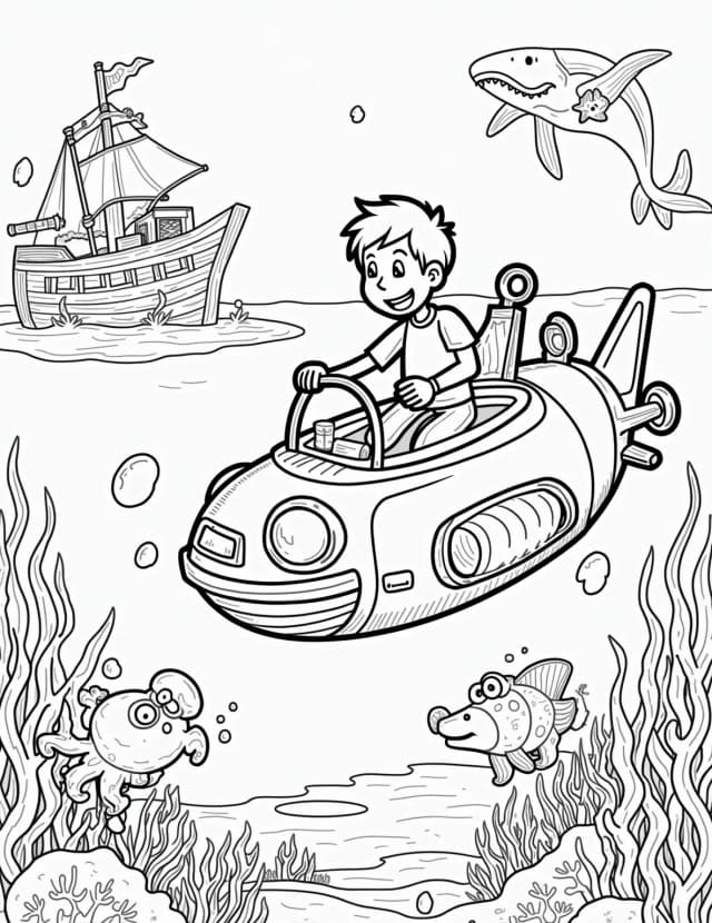 Undersea Robot Explorer Coloring Page