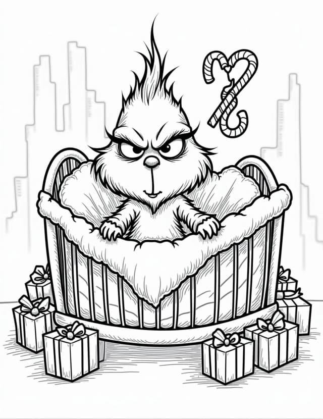 Baby Grinch in Crib Coloring Page