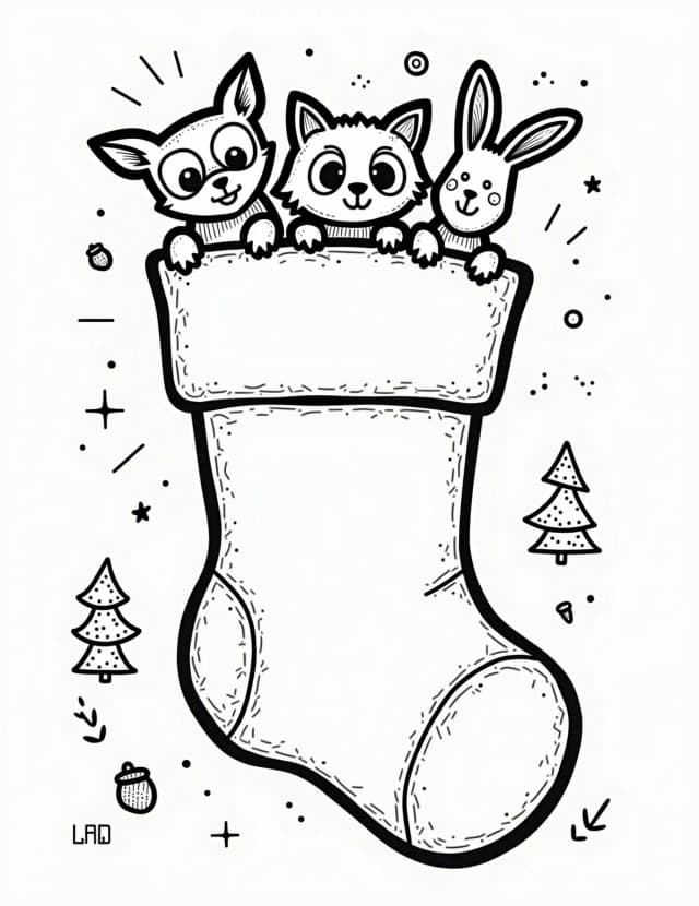 Woodland Creatures Stocking Coloring Page
