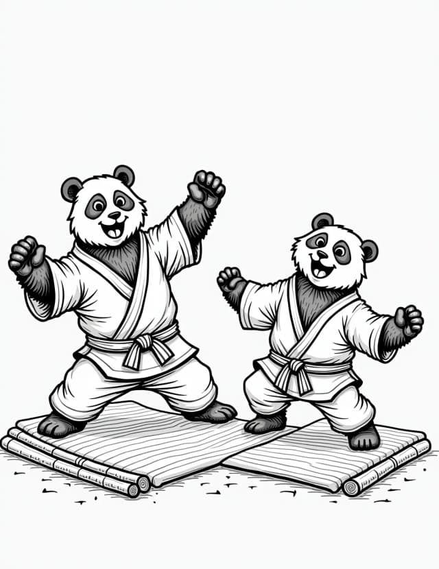 Panda's Martial Arts Class Coloring Page