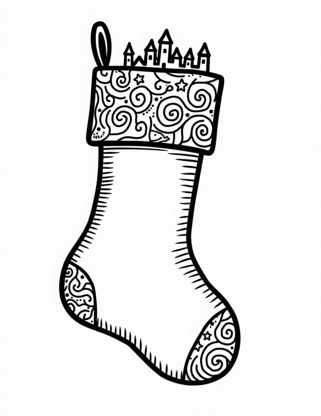 Starry Night Stocking Coloring Page