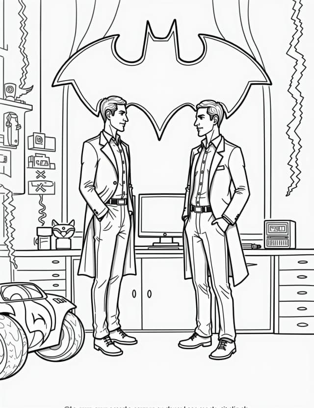 Batman and Alfred in the Batcave Coloring Page