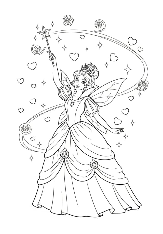 Princess Fairy Godmother Magic Coloring Page