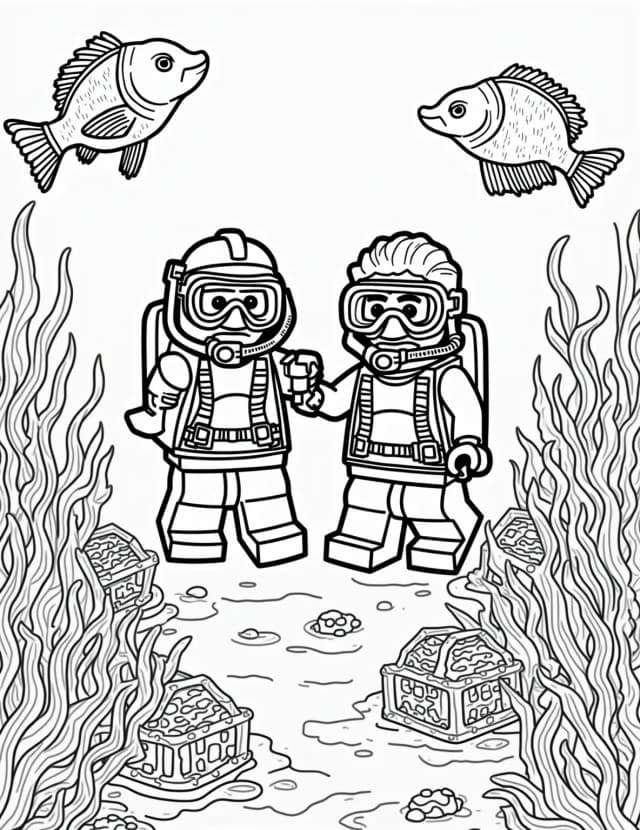 Lego Underwater Treasure Hunt Coloring Page