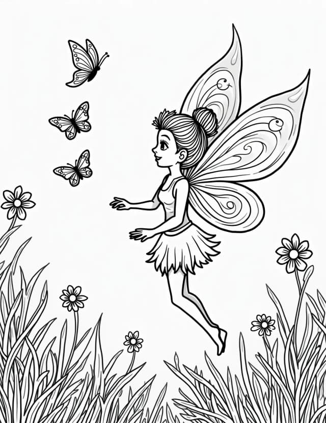 Fairy and Butterfly Ballet Coloring Page