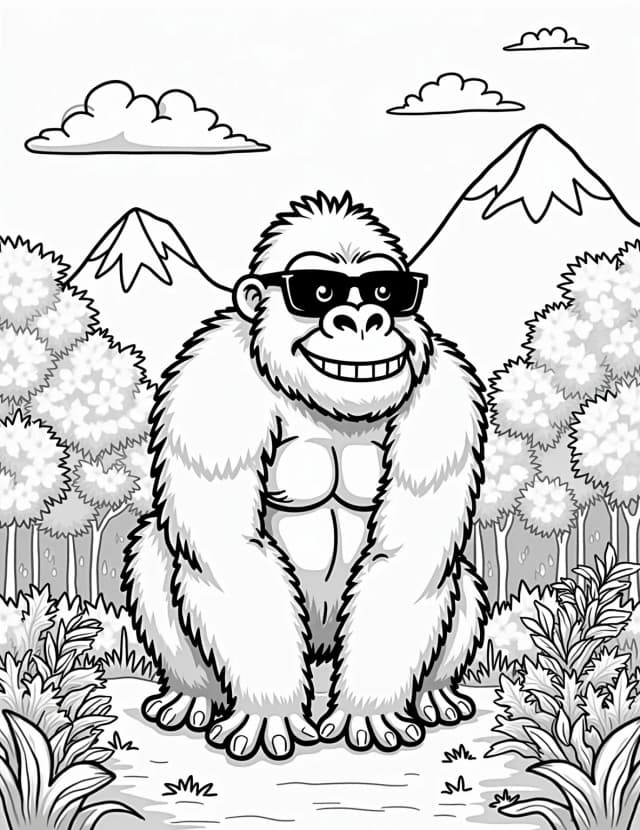 Mighty Gorilla in the Mist Coloring Page