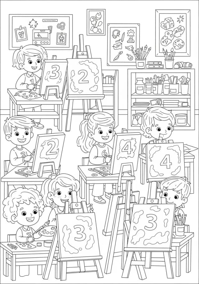 Number Art Studio Workshop Coloring Page