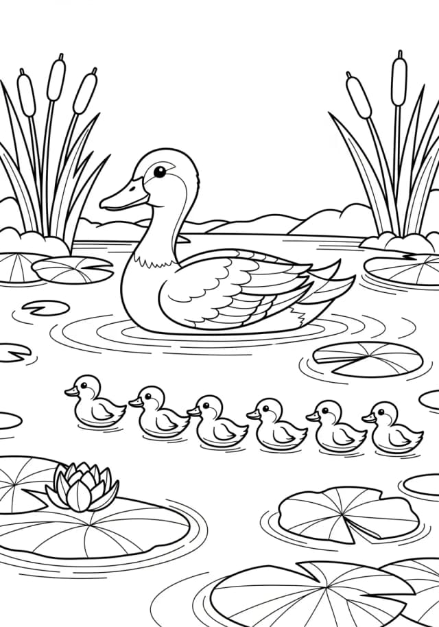 Delightful Duck's Pond Paradise Coloring Page