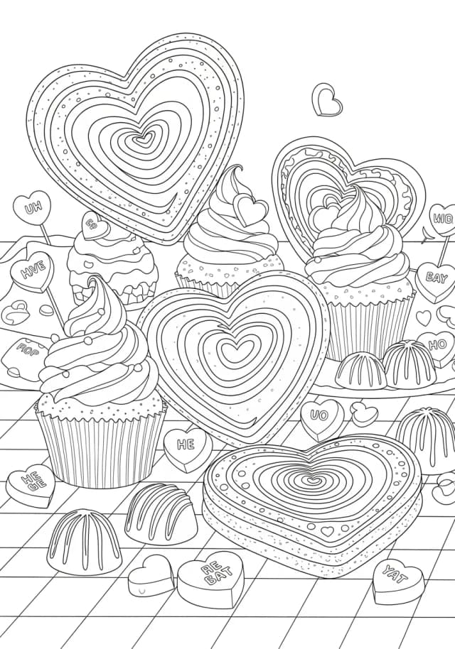 Sweet Valentine Treats Coloring Page