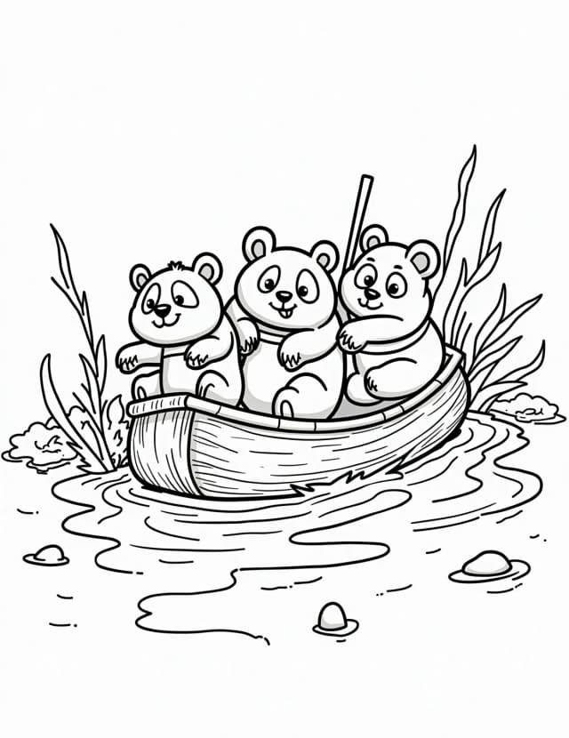Panda's Bamboo Boat Adventure Coloring Page