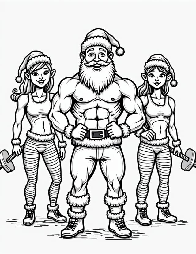 Santa's Fitness Boot Camp Coloring Page