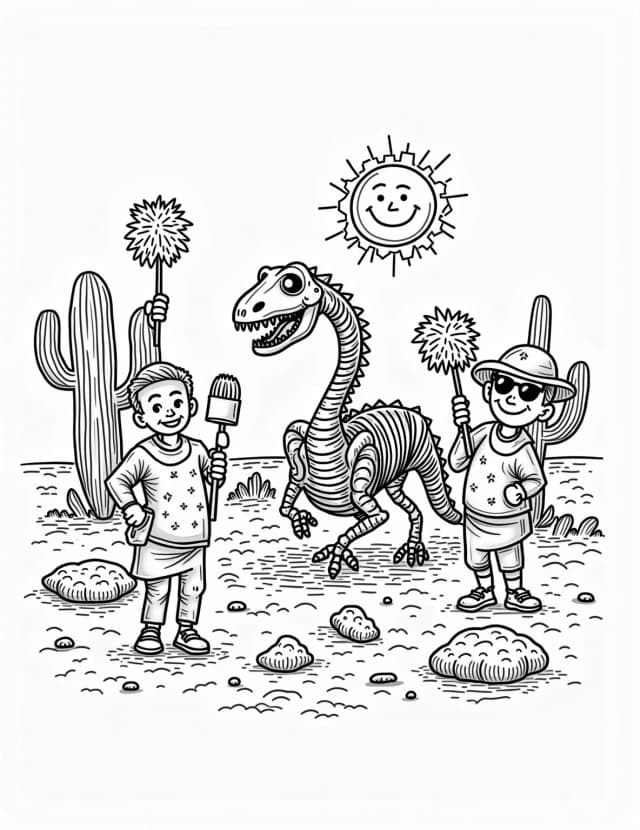 Ancient Dragon Fossil Dig Coloring Page
