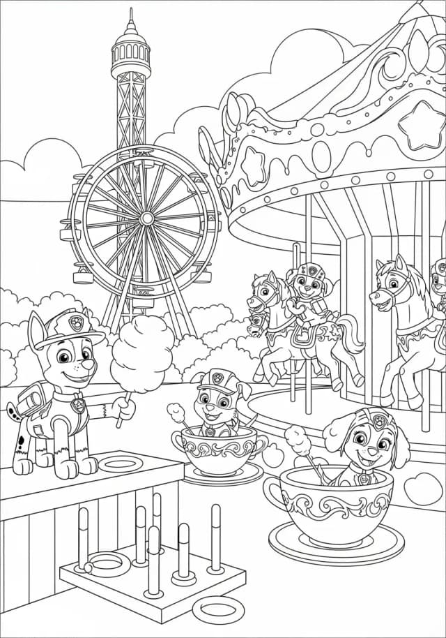 Paw Patrol Pups' Carnival Games and Rides Coloring Page