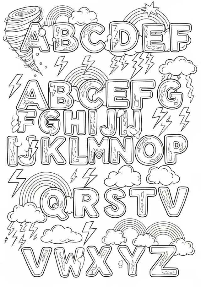Whimsical Weather Alphabet Storm Coloring Page