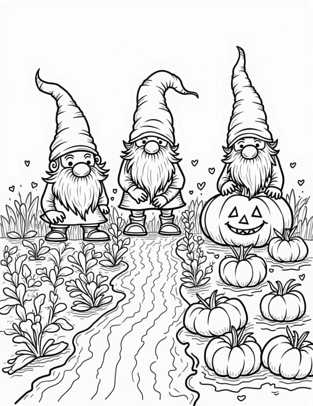 Vegetable Garden Gnomes Coloring Page