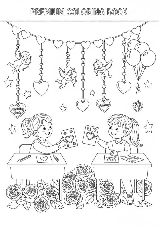 Friendship Valentine Exchange Coloring Page