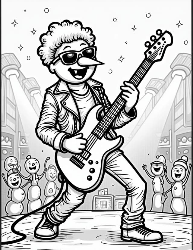 Snowman Rockstar Concert Coloring Page
