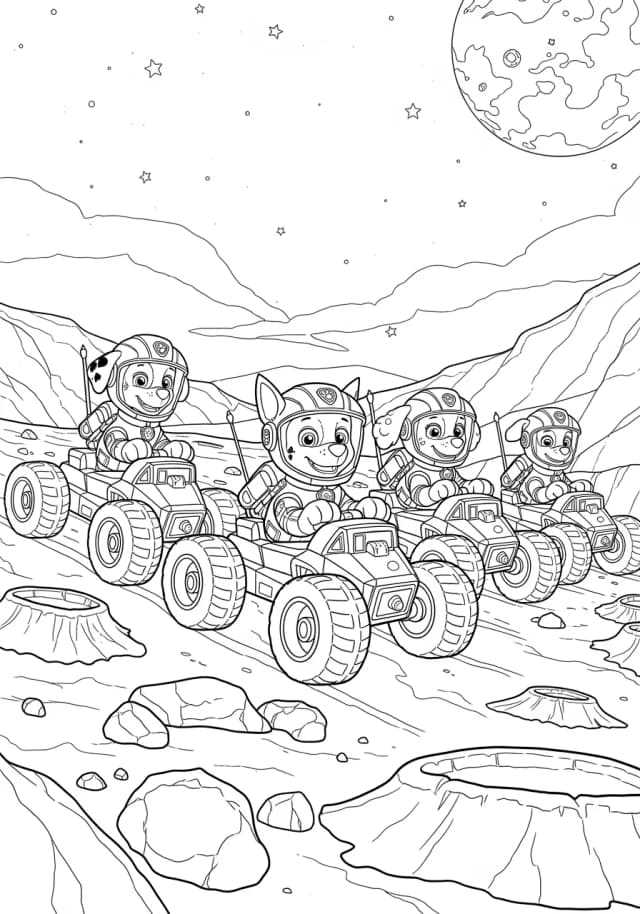 Paw Patrol Pups' Space Mission to Mars Coloring Page