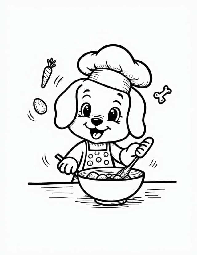 Puppy Chef in the Kitchen Coloring Page
